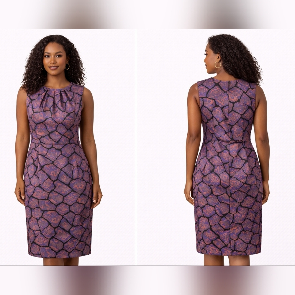 Anne Klein Purple Patterned Sleeveless Sheath Dress